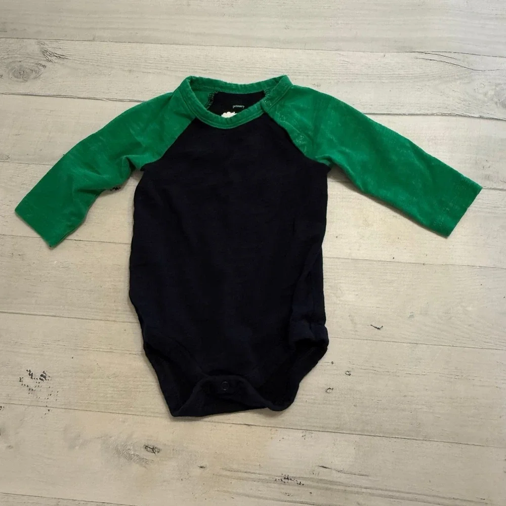 Primary baby navy‎ blue green long sleeve bodysuit 3/6 months
